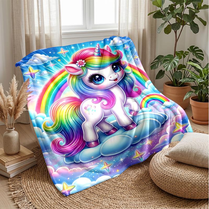 Rainbow Unicorn with Stars Theme blanket Lightweight Warm Flannel Blanket Decorative Throw Blanket for Home Decoration