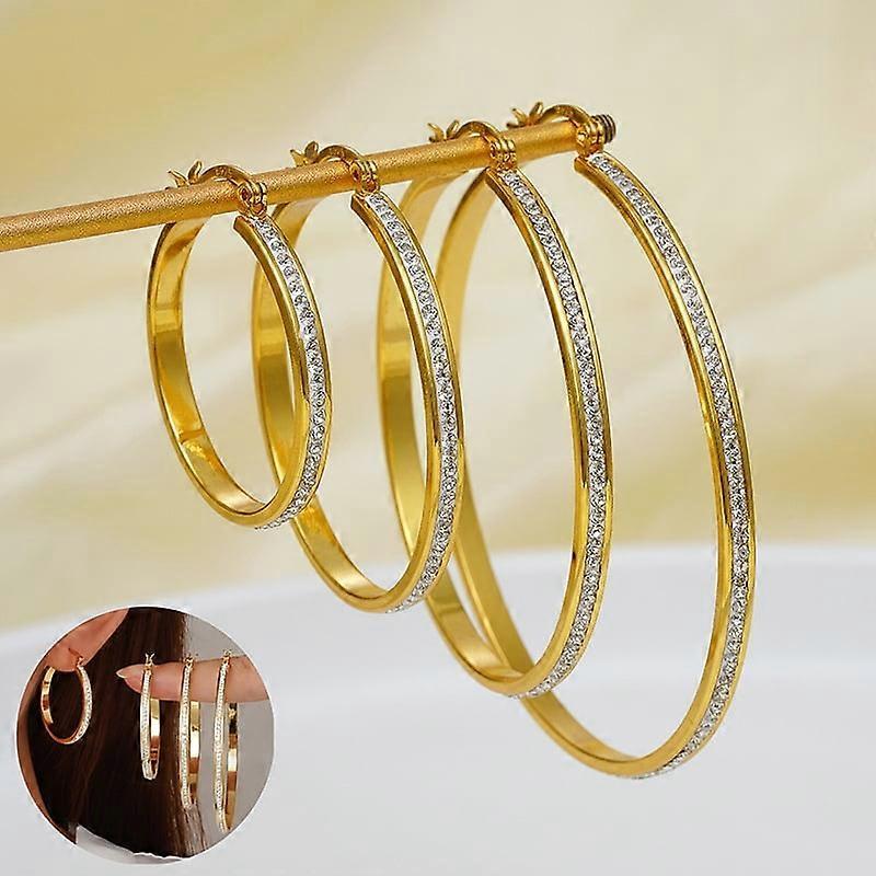 Sterling Silver/Gold Plated Zircon Hoop Earrings, Lightweight & Hypoallergenic, Compatible with Women (30–70mm)