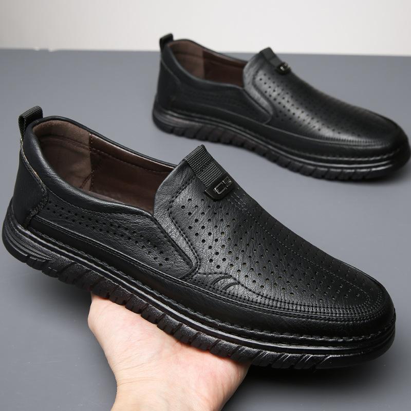Casual leather shoes men's one-pedal men's shoes men's summer hollow low-top sandals men's hole shoes 2025