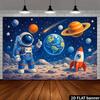2D plane blue spacesuit astronaut background fabric. Cartoon astronaut wearing blue spacesuit giving a thumbs-up gesture.
