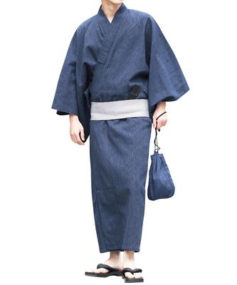 Юката комплект из 6 предметов Shingen талия XL синий моросящий легкий юката лето японский японский [Rochelle] мужской (Юката, Оби, Гета, Сумка, Веер, Ремень) Б,