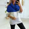 Ladies Casual Loose Round Neck Bib Color-blocking Long-sleeved Knitted Sweater