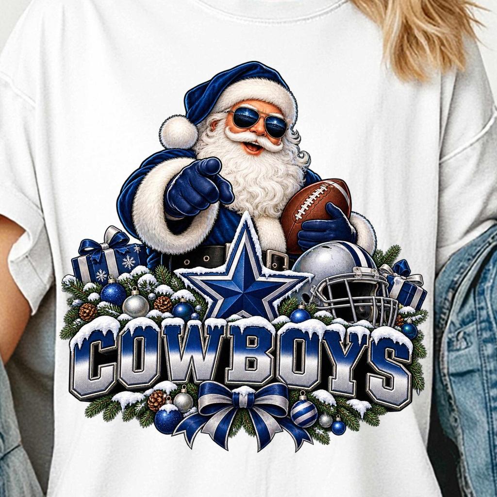 Dallas Cowboys Christmas Shirt, Comfort Colors Football Holiday Tee, Santa Fan Gift