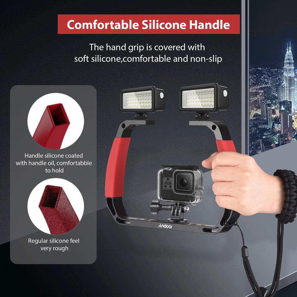 Andoer Sports Camera Underwater Diving Rig Handheld Stabilizer for Action Camera Cage Dive Rig with Cold Shoe Mounts