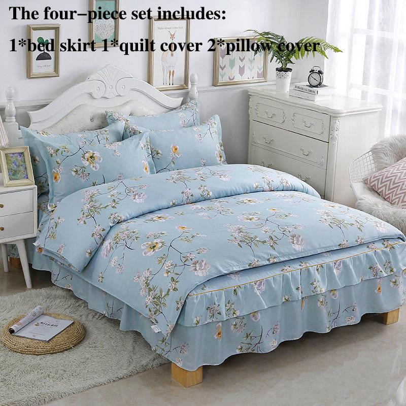 Четыре предмета Юбки для кроватей Покрывала Покрывала Наволочки Нескользящие простыни с принтом Постельные принадлежности Легкие роскошные