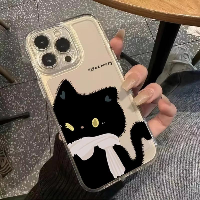 Cartoon Black White Cat Couple Phone Case For Xiaomi Mi 15 T Pro 14T 13T Mi 17 Pro 15 14 13 12 11 Lite 5G Clear Bumper Cover