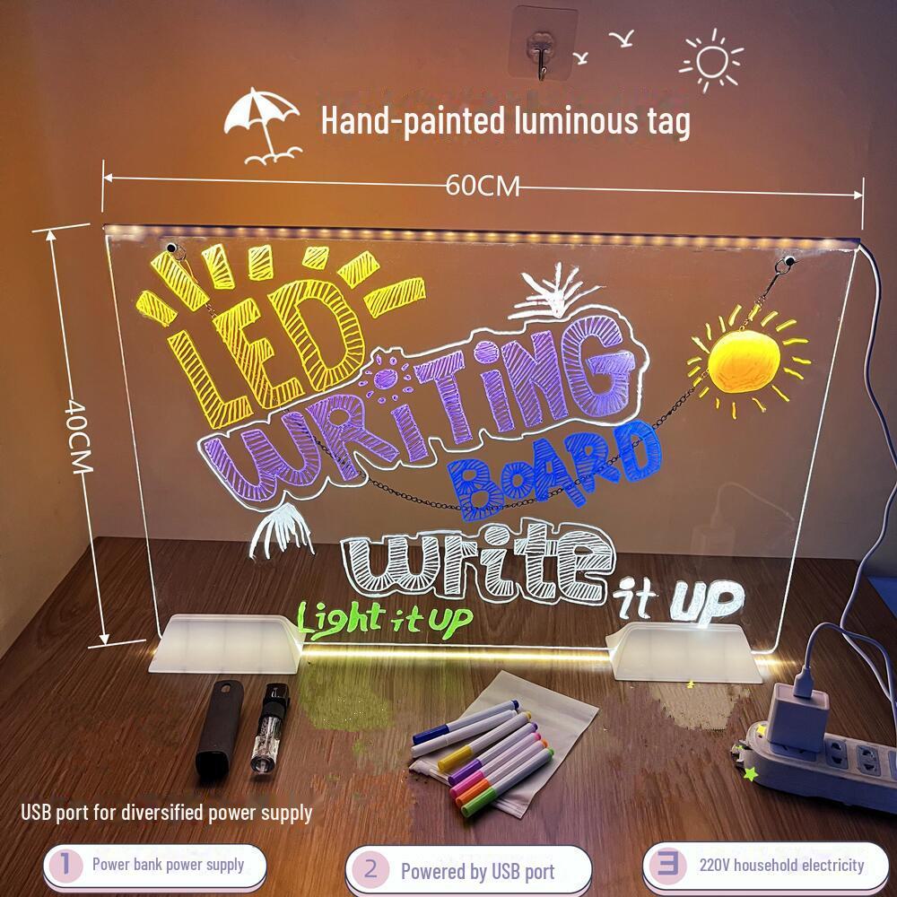 Светящаяся акриловая доска для сообщений своими руками - стираемая светодиодная световая вывеска с флуоресцентными надписями