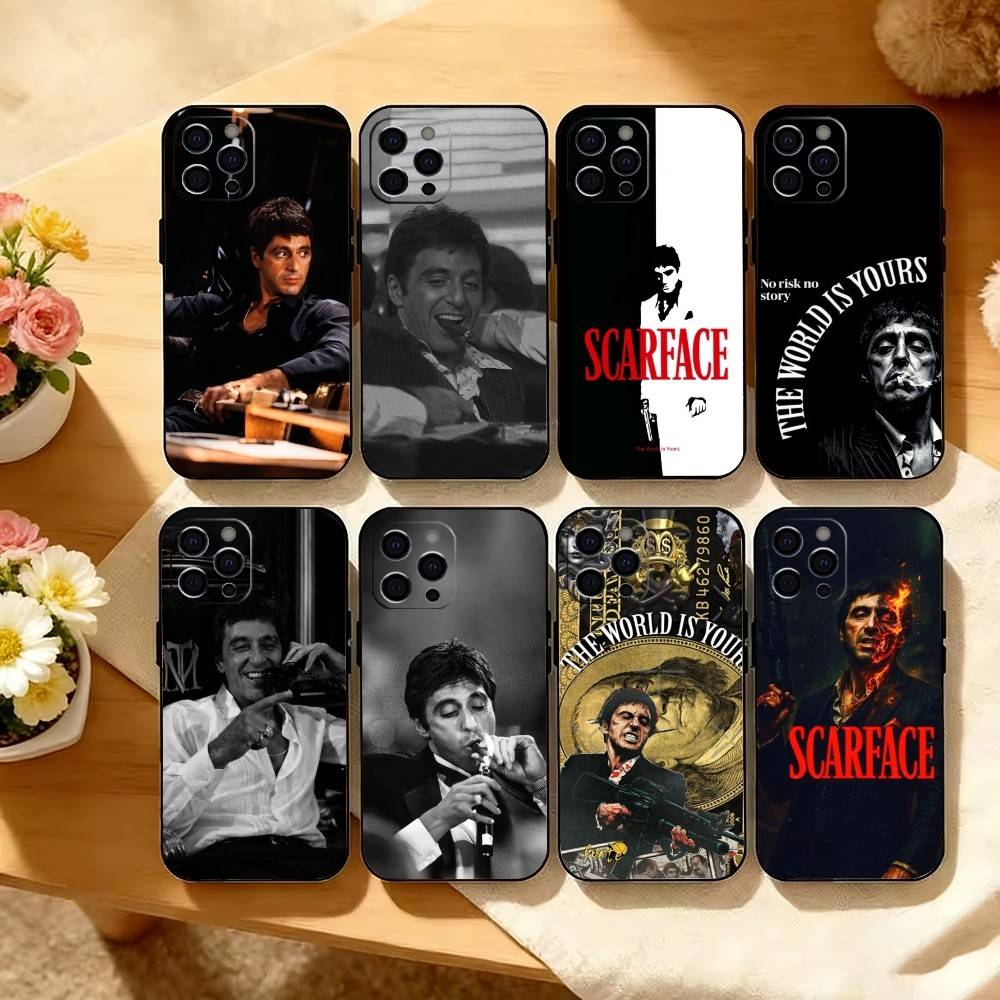 Чехол для телефона S-Scarface T-Tony для iPhone 17,16,15,14,13,12,11 Plus,Pro Max,XS, Мягкий силиконовый черный чехол