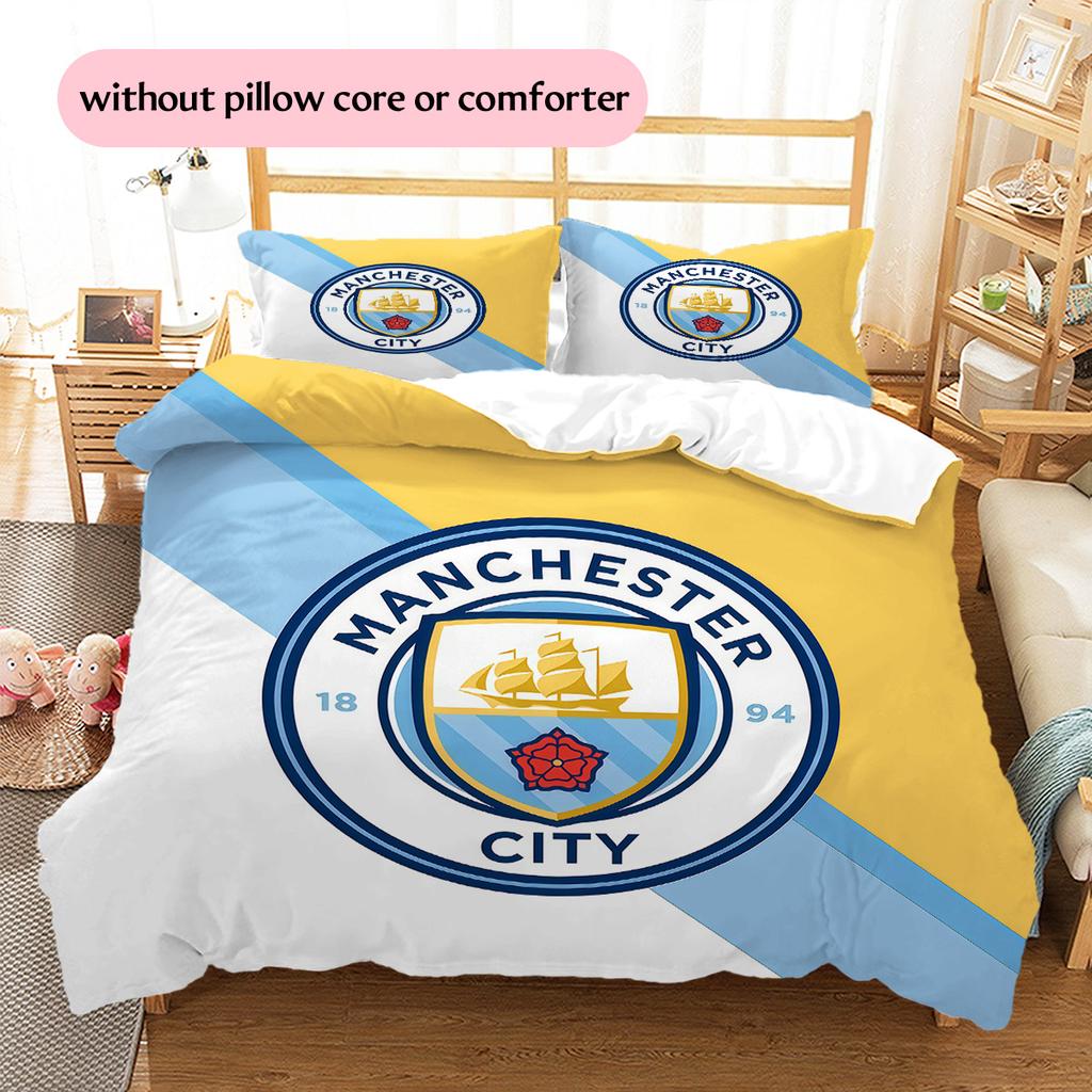Manchester City Pattern Bedding Quilt Set Home Decoration Gift (1 * duvet cover + 2 * pillowcase without core)