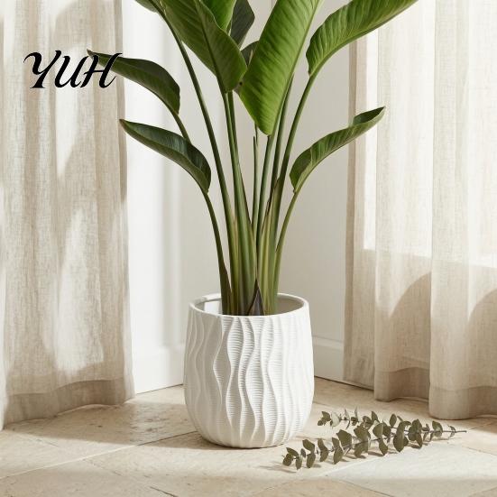 Water Ripple Texture Pots Planter with Drainage Hole And Saucer, Flower Modern Plant Containers Saucers Pot, Pot for Indoor Outdoor Plants Decorative