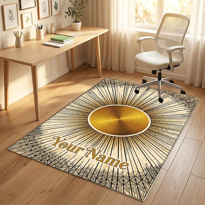 Golden Theme Soft Crystal Velvet Rug Custom Name & Text Print Non Slip Floor Rug for Bedroom Living Room