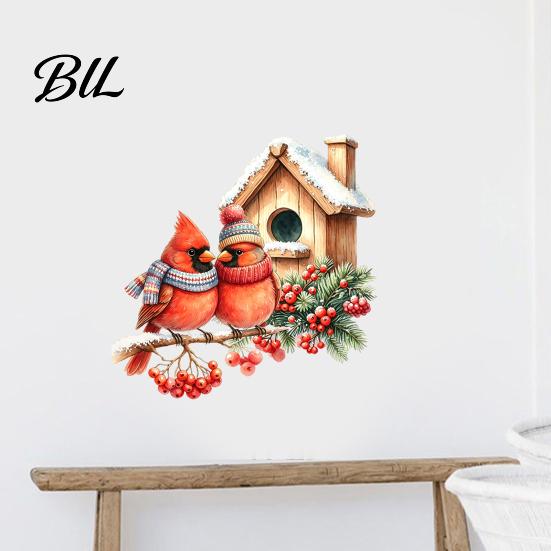 Waterproof Glass Stickers Christmas Bird Wall Sticker, Watercolor PVC Decal, Winter Art Theme Window Cling for Doors And Storefronts Removable Decals