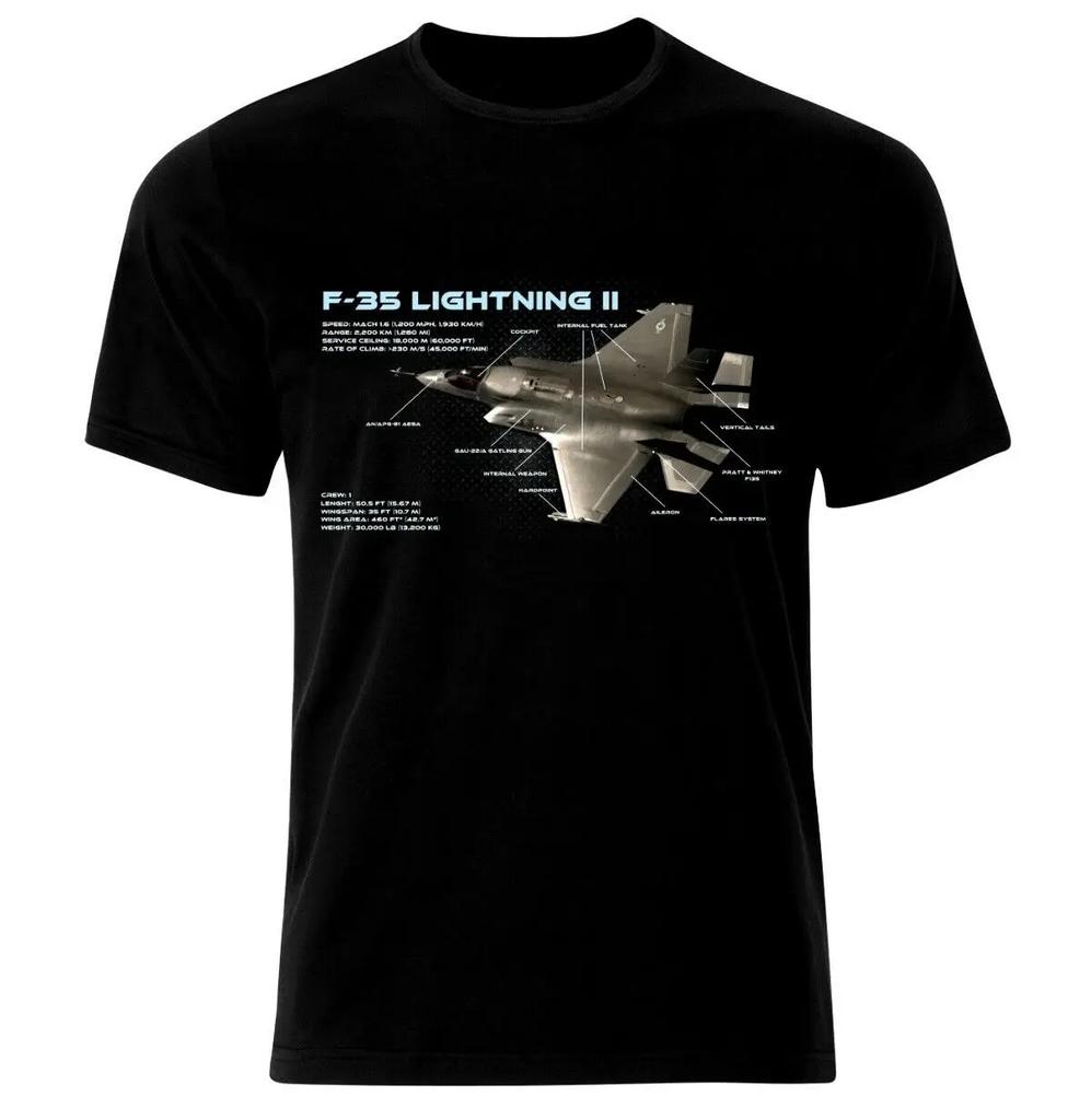 ВВС США Лайтнинг II F-35 Истребитель Самолет Реактивный Чертеж Футболка Летняя Хлопковая Короткий Рукав Круглый Вырез Мужская Футболка Новая S3XL