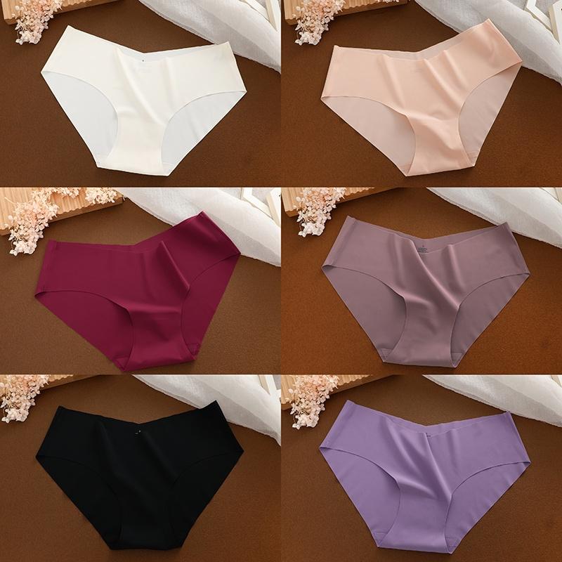 Ice Silk Seamless Panty for Women Deep-V Design One-piece Breathable Mid Rise Sexy Panties Panty