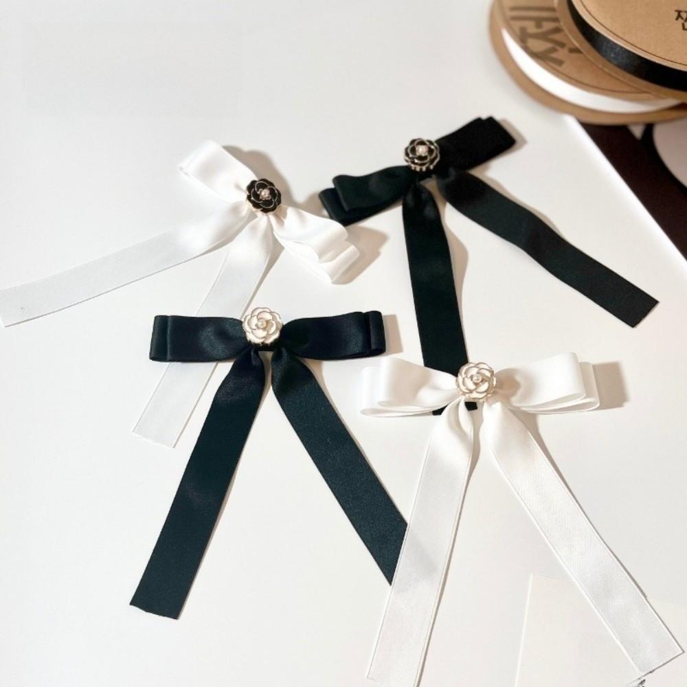 White Black Bow Brooch Pin Camellia Funerals Memorial Pin Fashion Black Ribbon Pin Shirt