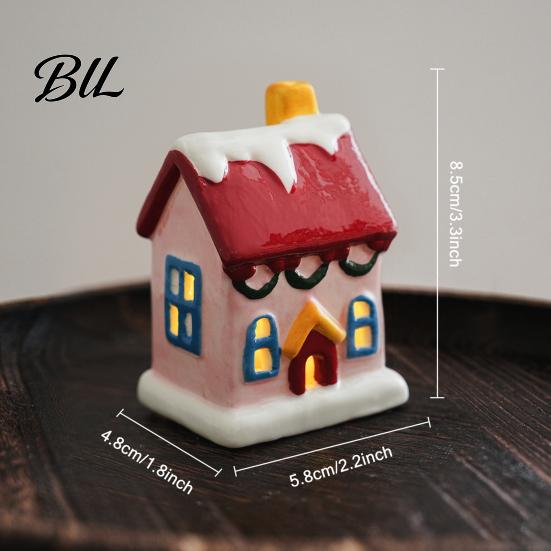Ceramic Holiday Ornaments Christmas House Figurine, Glowing Window & Chimneys Decor, Miniature Decor for Tabletop Ornament Shelf Mantel, Fairy
