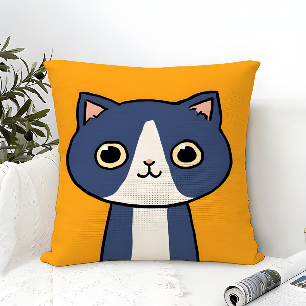 Surprised Cat Funny Party Pattern Pillow Case Cotton Linen Fabric Square Zipper Pillowcase Home Decorative Living Room