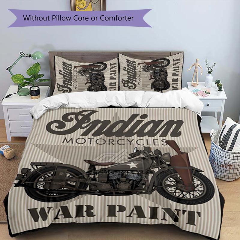 Indian Motorcycle 3pcs Bedding Set Duvet Cover Closure Includes 1 Duvet Cover & 2 Pillowcases for All Seasons Bedroom Home Dorm Decor