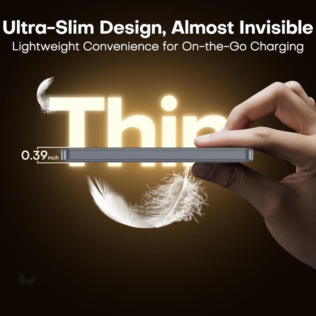 QOOVI Power Bank Беспроводная быстрая зарядка PD20W Ультратонкий внешний аккумулятор Портативное зарядное устройство для Magsafe Для iPhone 16 15 14 13 12