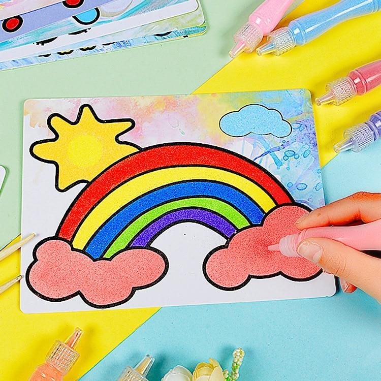 SHEFEITE Transport Theme Sand Art Set - 12 Color Sand Painting Kit, 12 Sheets, Creative DIY Craft Gift for Kids Ages 3+