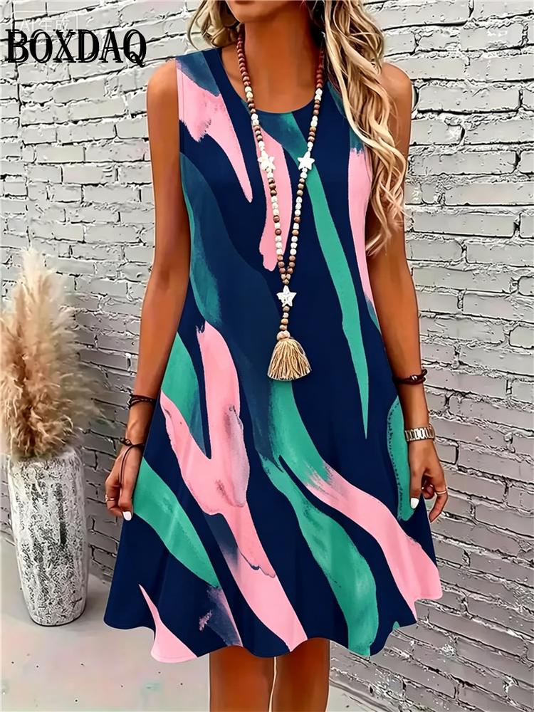 Women's Elegant Party Summer Dress Round Neck Sleeveless A-Line Dress Casual Daily Fashion Simple Abstract Printed Dress