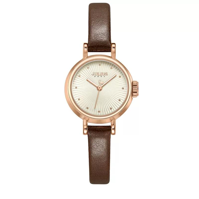 Julishi's New Korean-Style Fashionable Compact Thin Strap Simple Round Quartz Women's Watch with Sunburst Pattern, Genuine Product