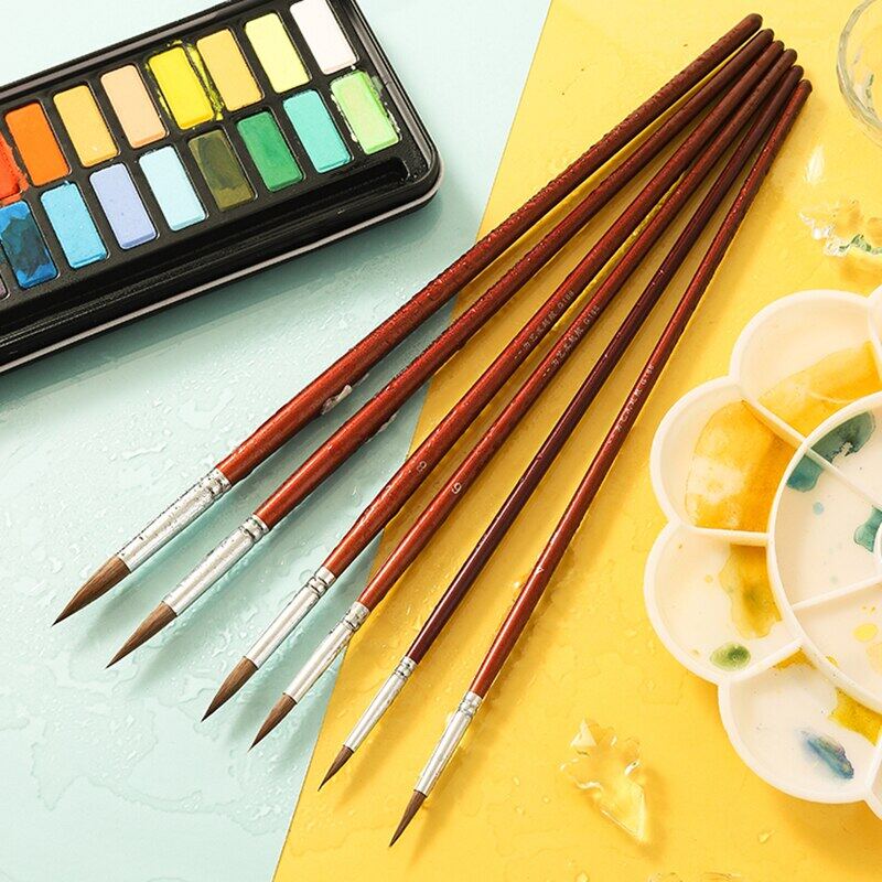 JOWOART набор из 6 акварельных ручек Weasel Hair Hook Line Pen с круглой головкой гуашевая ручка цифровое масло тщательная ручная роспись краской штриховой рисунок тест