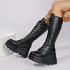 Winter New But Knee Black Wedge Heel Muffin Skinny Martin Boots Punk Women's Boots Thick-soled High Boots Lace-up Boots