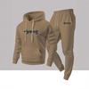 Mens Casual Hooded Sweatshirt Jogger Pants Set Fleece-Lined Letter Print Two-Piece Outfit Fall