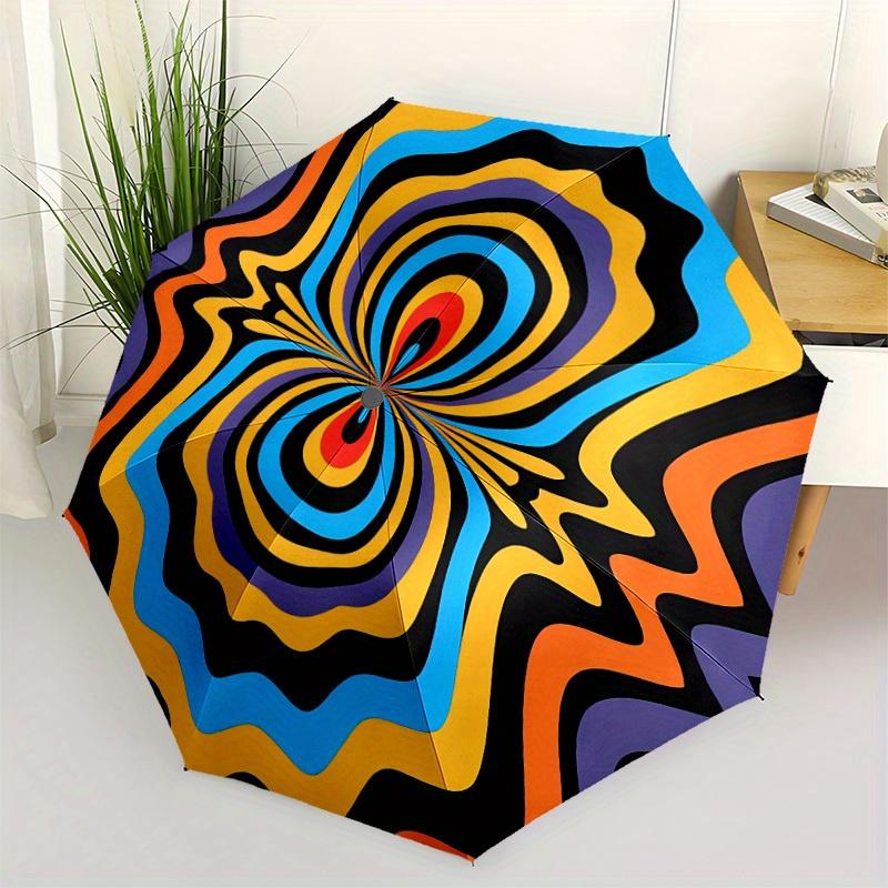 1pc Psychedelic PatternAutomatic Folding Umbrella, Portable & Foldable Design with 8 Ribs, Casual Outdoor Accessory yy250804157