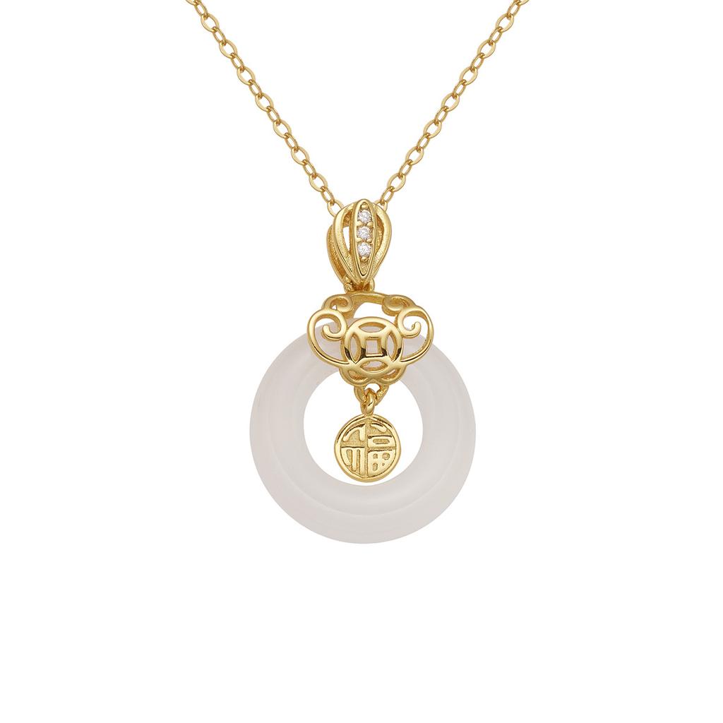 Ожерелье из серебра 925 пробы с пряжкой-символом благословения из халцедона, подвеска в виде благоприятного облака, цепочка на ключицу премиум-класса