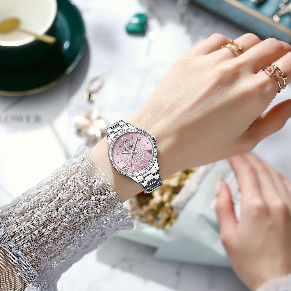 CURREN Elegant Women's Watch: Rose Gold Timepiece Adorned with Sparkling Crystals for Timeless Style+Box