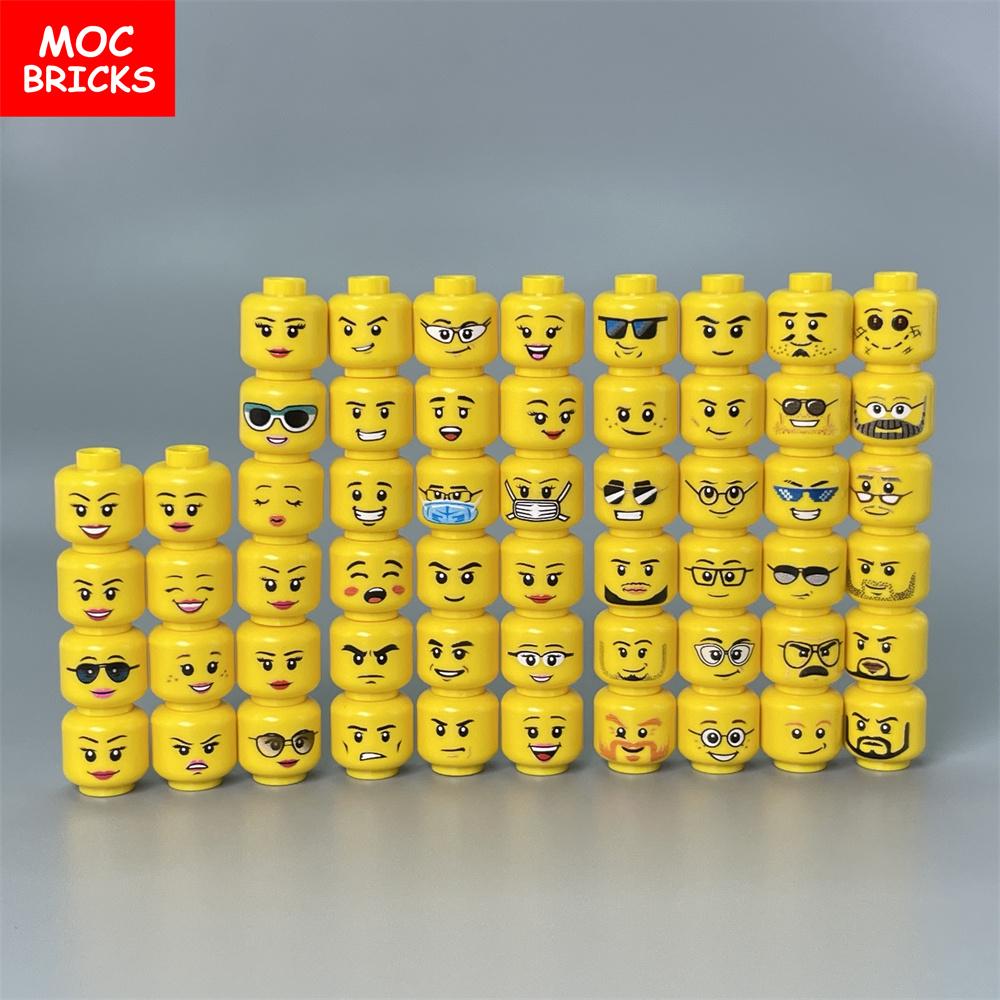 Набор MOC Кирпичи Солнечные очки Фигурка Лицо Желтая плоть Голова Выражение Лица Собранные Строительные Блоки Аксессуары Детские Игрушки
