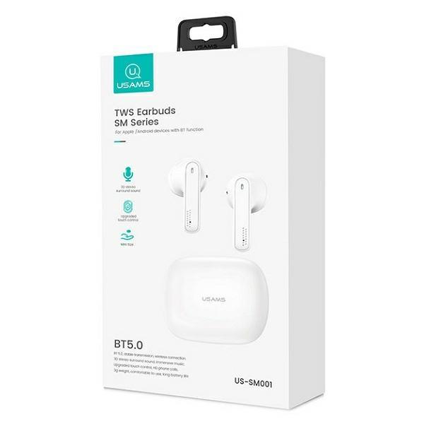 Usams Słuchawki Bluetooth 5.0 Tws Smseries Bezprzewodowe Biały/White Bhusm01 (Us-Sm001)