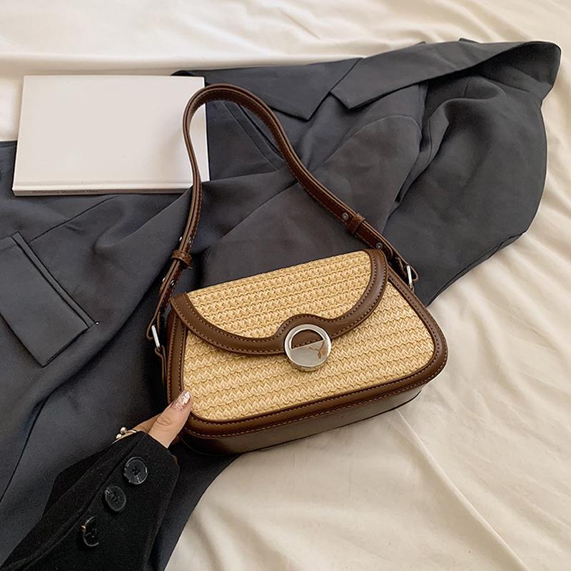 Summer Straw Bag Women's New Trendy Woven Saddle Bag Simple Style Versatile Shoulder Crossbody Beach Bag KTB