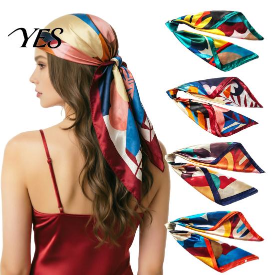 Satin Neck Scarf Large Square Headscarf, Simulated Silk Fabric Scarf, Vibrant Floral Headscarf Print Multi-Purpose Turban Shawl Hair Tie Soft Drape