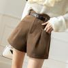 Tweed Shorts Women's Solid Color Casual High Waist Wide Leg Pants