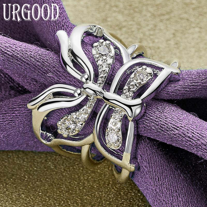 Кольцо из стерлингового серебра 925 пробы с открытым цирконом AAA и бабочкой, модные украшения