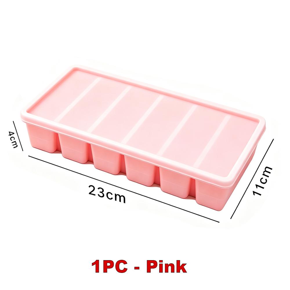 6 Grids Large Ice Cube Molds Silicone Freezer Tray with Lid Reusable Long Ice Stick Tray Easy Release Soup Freezer Mold Ice Cube 6