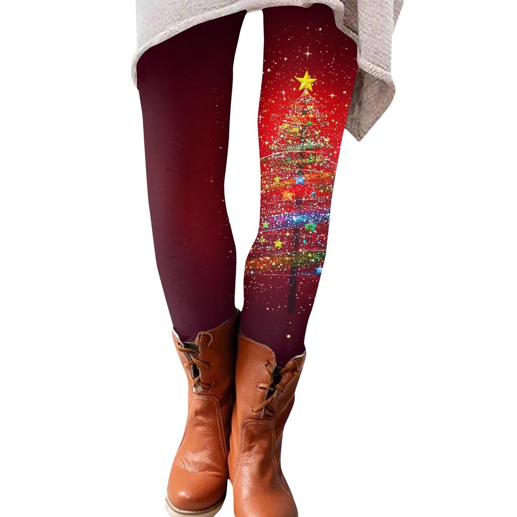 Women's Fashion Christmas Print Elastic Soft Leggings Casual Home Sleep Pants