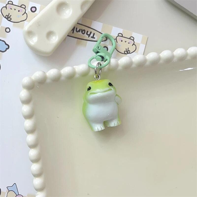 Funny Green Frog Resin Keychain 1/6Pcs Animal Charms Pendant DIY Phone Chain Bag Decor Jewelry Making Accessory