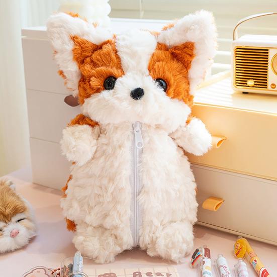 Plush Corgi Pencil Case Large Capacity Stationery Box Creative Animal Stationery Organizer for Pens Pencils Erasers