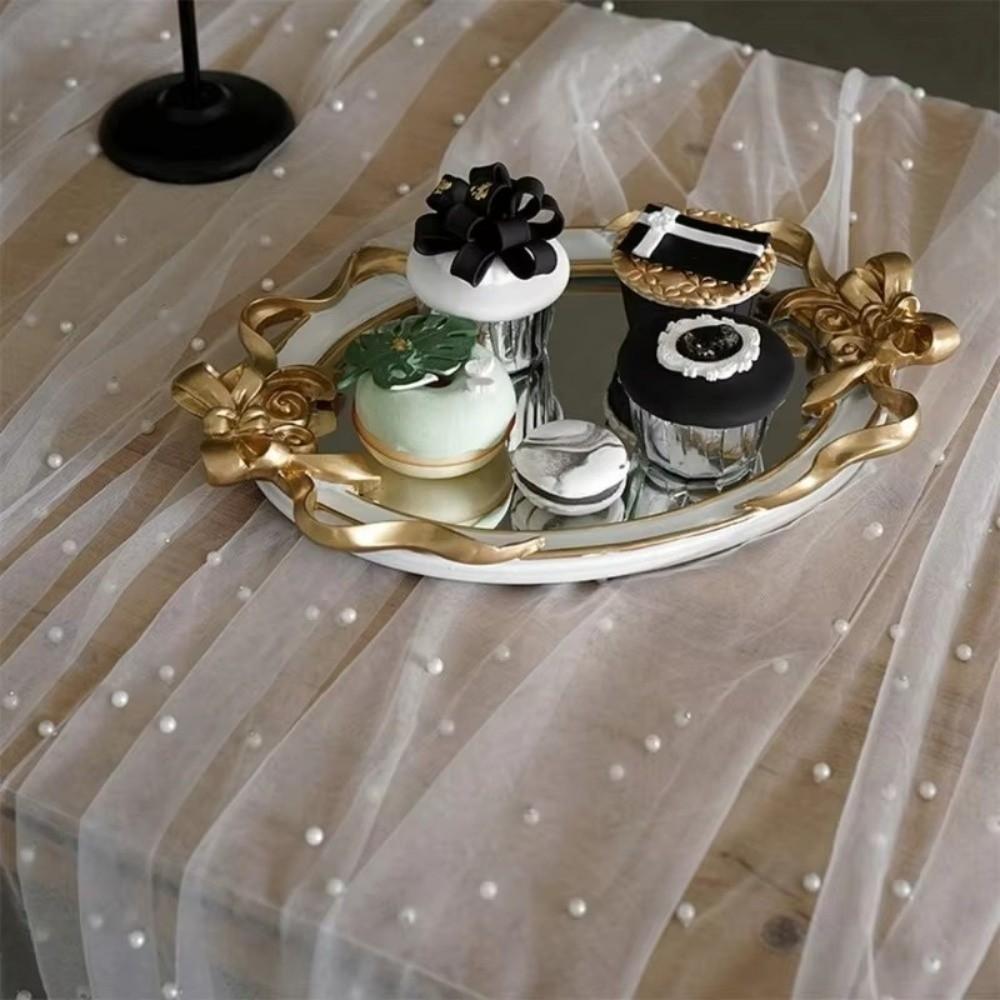 Romantic Pearl Chiffon Runner Semi-Transparent Gauze Tablecloth Long Table Runner Anniversary
