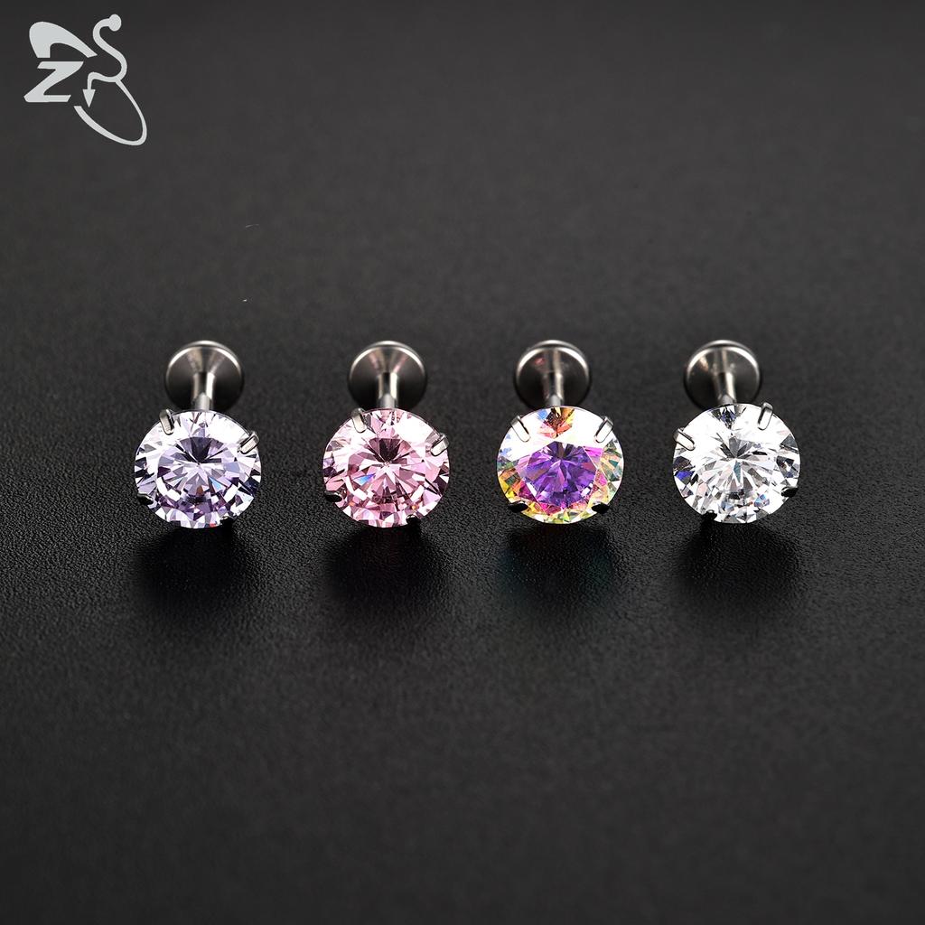 ZS 2Pcs/lot 16G/18G Crystal Lip Labret Piercing G23 Titanium Lip Studs Cartilage Earring Guiding Needle Daith Helix Piecings