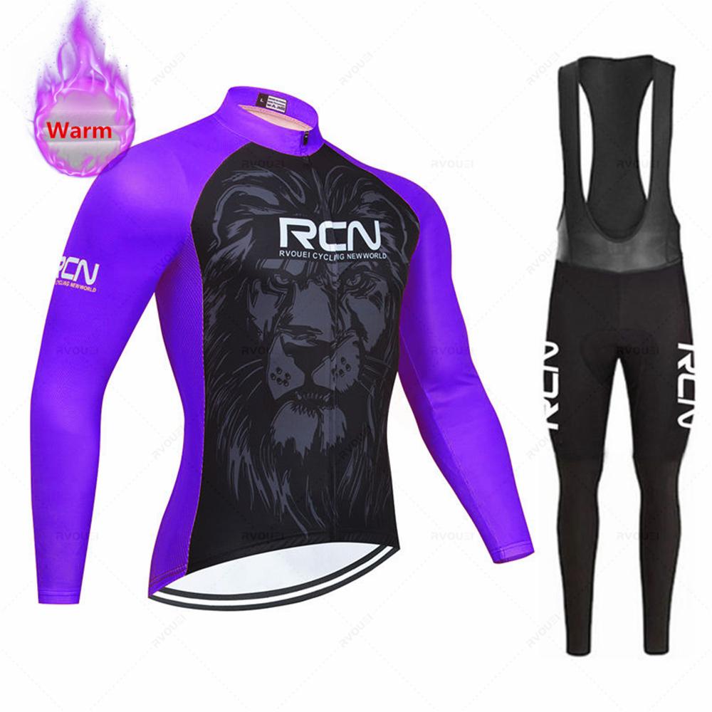 New Rcn Men Winter Cycling Clothing Long Sleeve Thermal Fleece Bicycle Jersey Set MTB Warm Bike Jersey Set Ropa Ciclismo Hombre