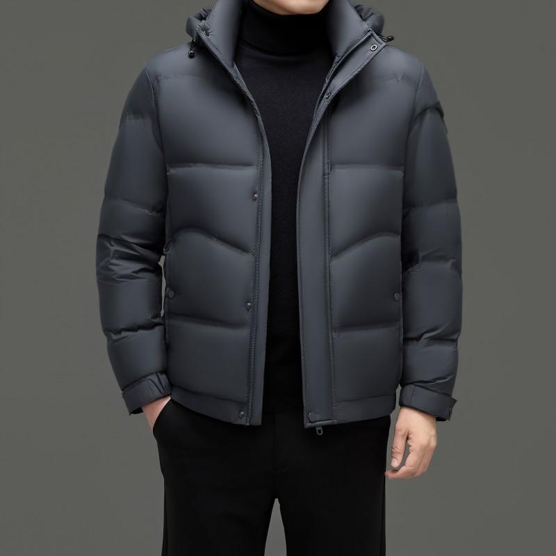 Mens Winter Hooded Down Jacket Thick Warm Short Parka With High Fill Power Duck Cold Weather