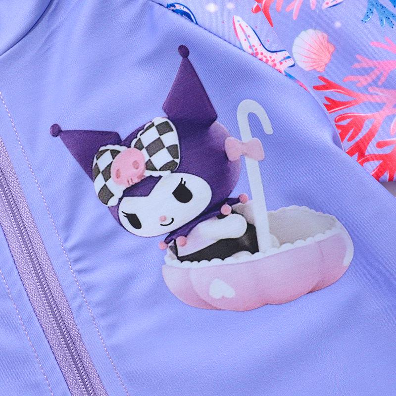 Детский быстросохнущий цельный купальник Kuromi с защитой от солнца и юбкой для девочек
