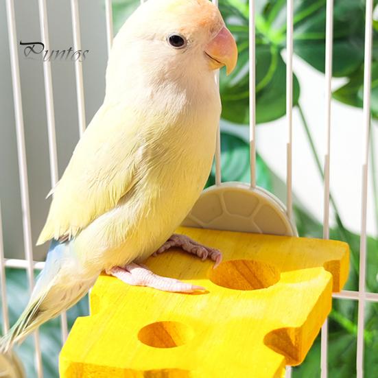 Birds Perch Cheese Shape Parrot Stand Wooden Parakeet Chewing Perch Paw Grinding Toy Birds Cage Accessories for Budgies Canaries Conures