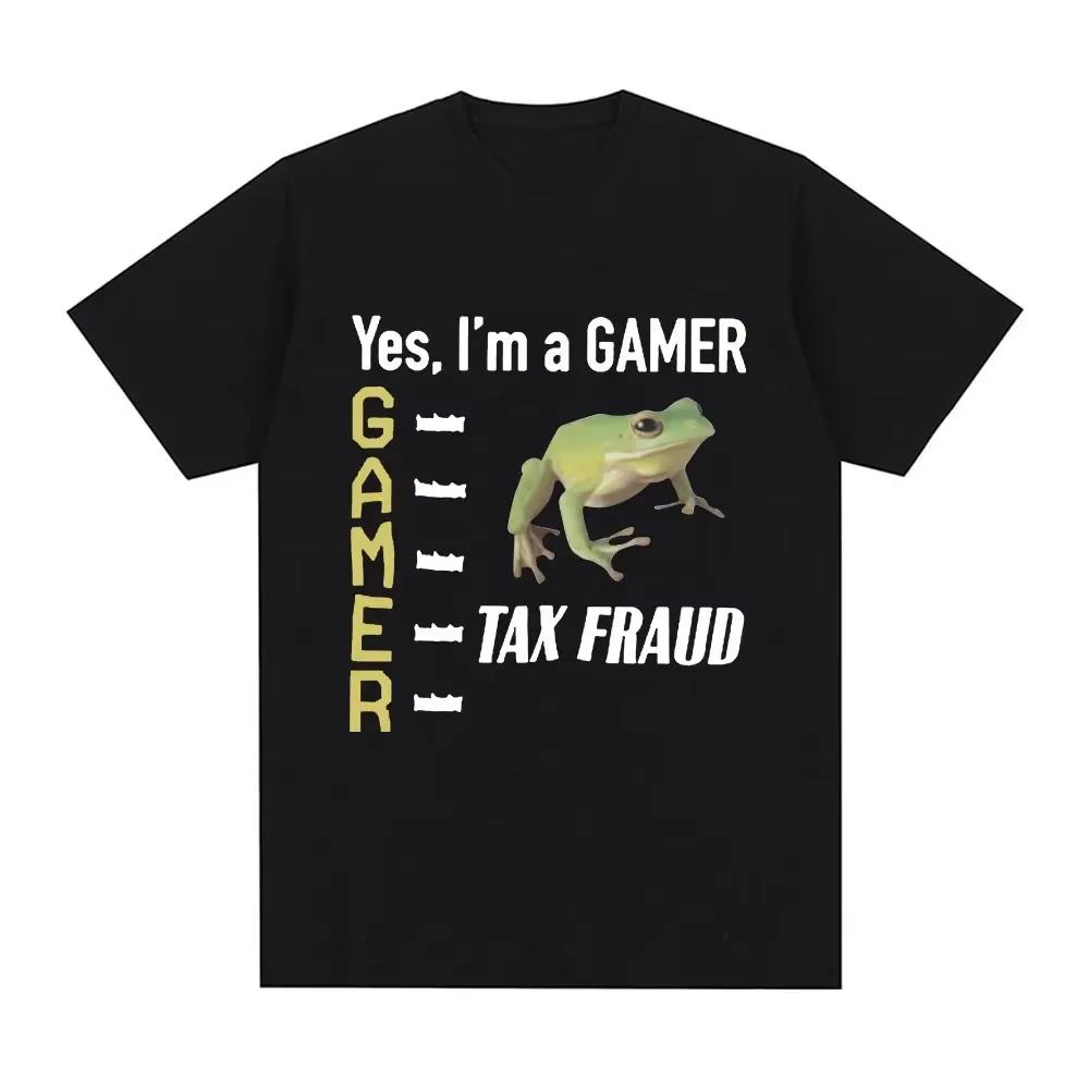 Tax Fraud Gamer Funny Frog Meme TShirts Women Fashion Hip Hop Vintage Styles Casual Loose Short Sleeve Oversized Loose Tops