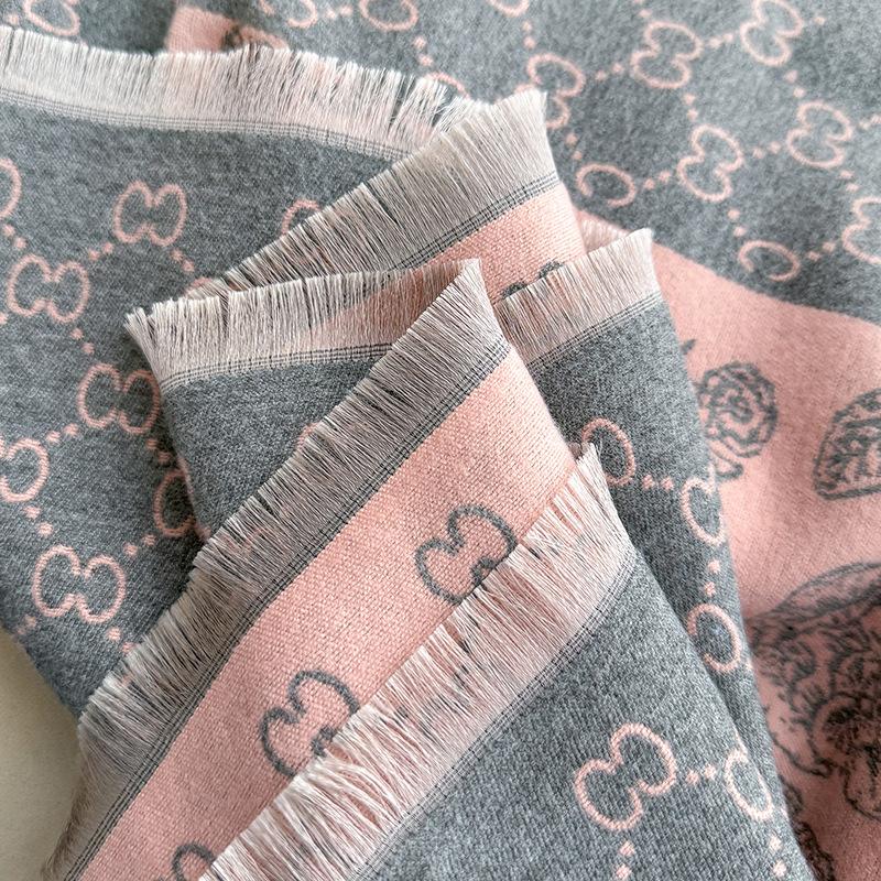 Imitation Cashmere Flowers Retro Simple Texture Printing Double-Sided Warm Scarf Shawl Outer Cover Women